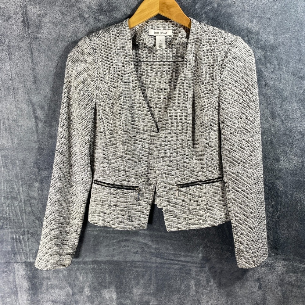 White House Black Market Womens Sz 4 Jacket Color Twist Tweed Open Front Knitted